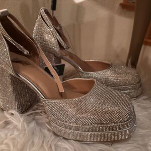 Wild Fable Glittering Silver Platform Heels